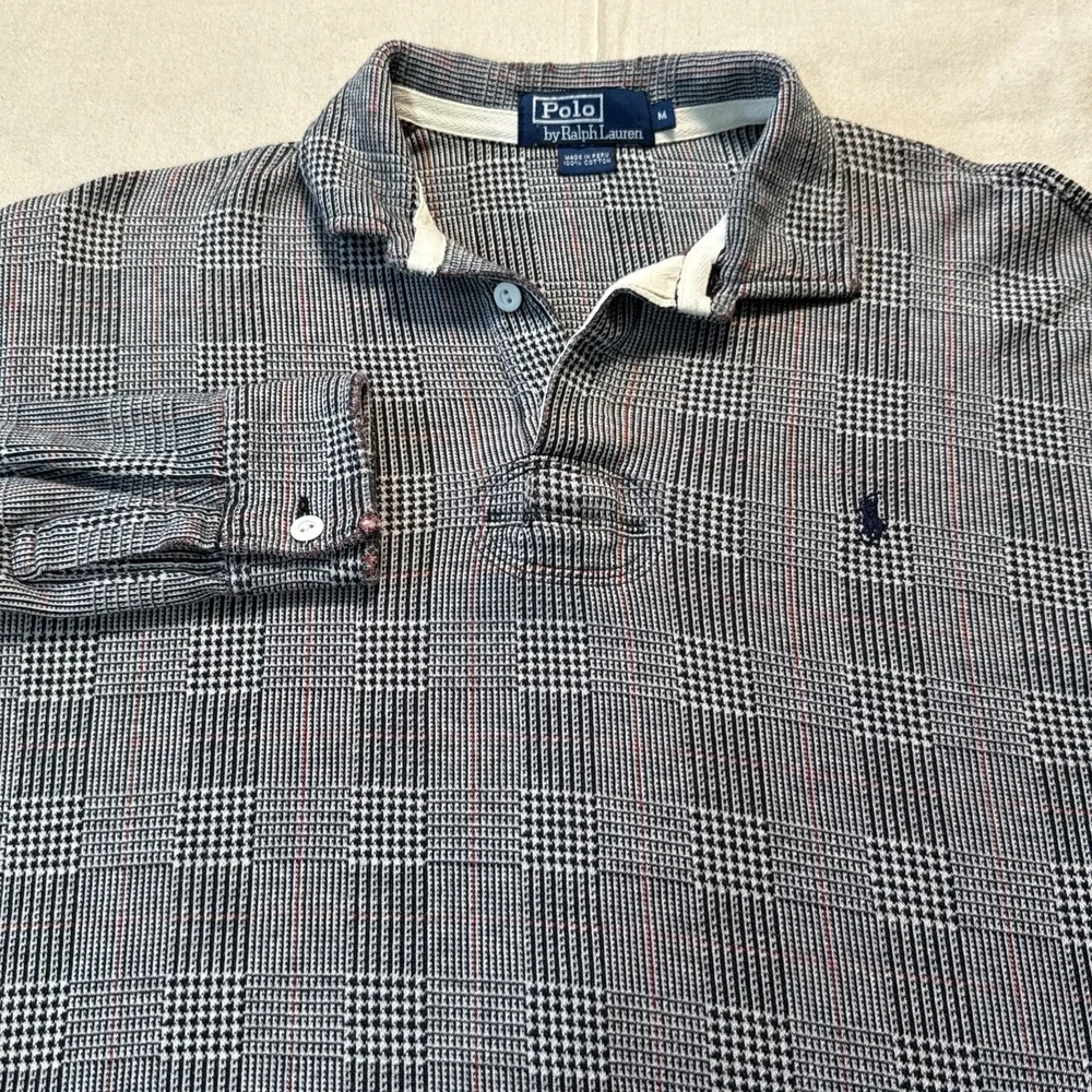 Vintage Polo Ralph Lauren long sleeve 100% cotton houndstooth polo shirt medium